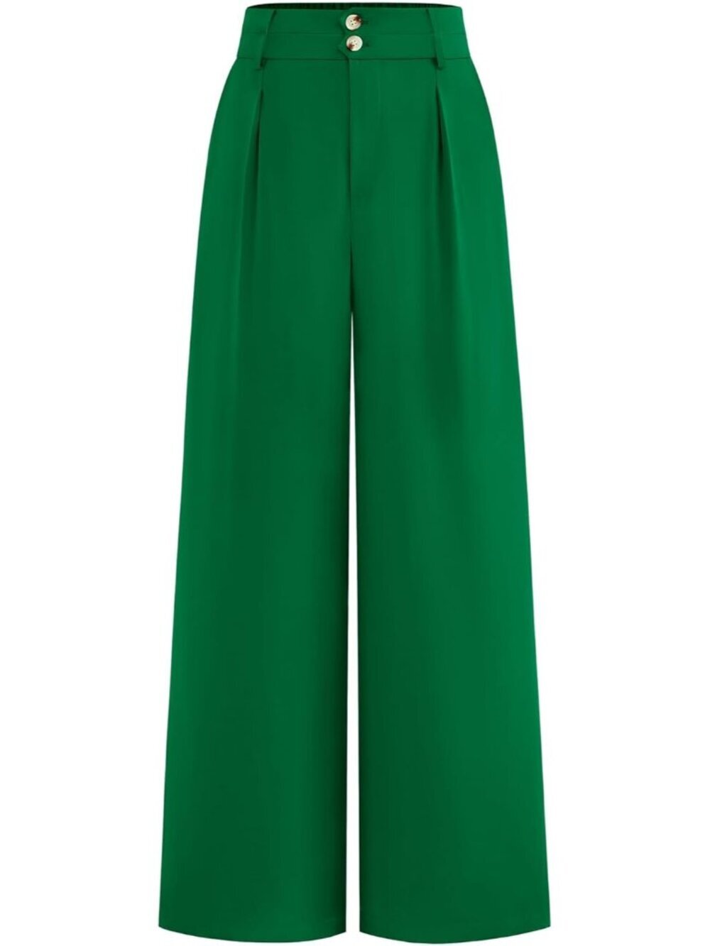 Women's Green High Waisted Button Pleated Business Casual Wide Leg Dress Pants